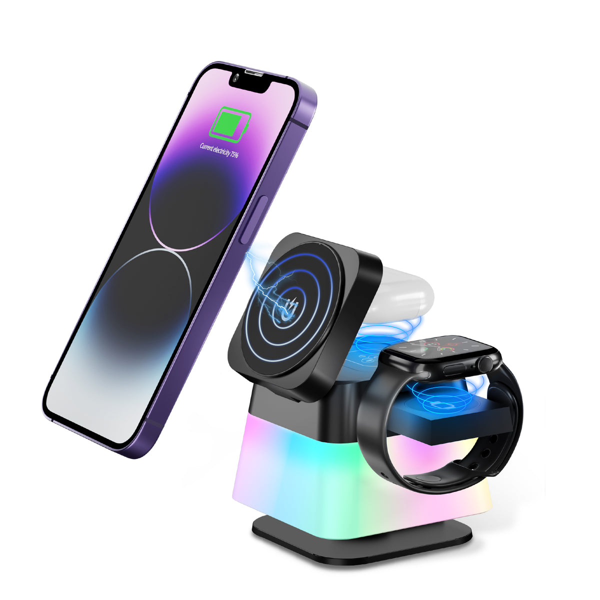 4 in 1 Rotatable Colorful Lighting Wireless Charger Stand for Phone 15 14 13 12 — view 5