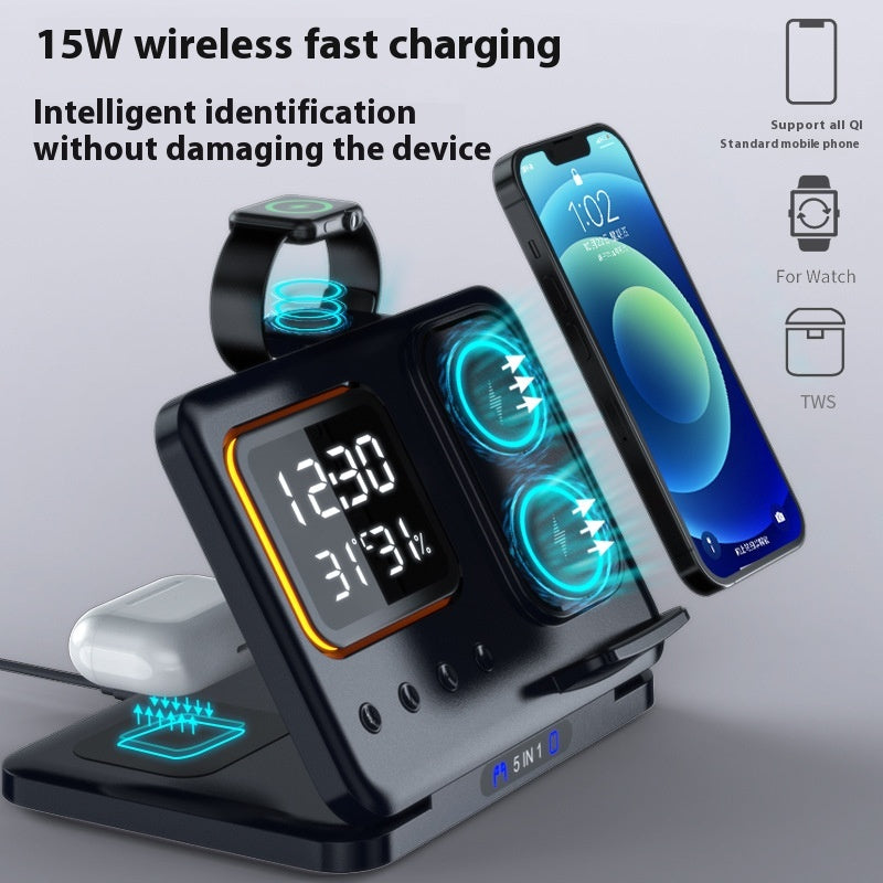 15W Wireless Chargers Stand 5 in 1 LED Digital Alarm Clock Fast Charging Dock — view 8