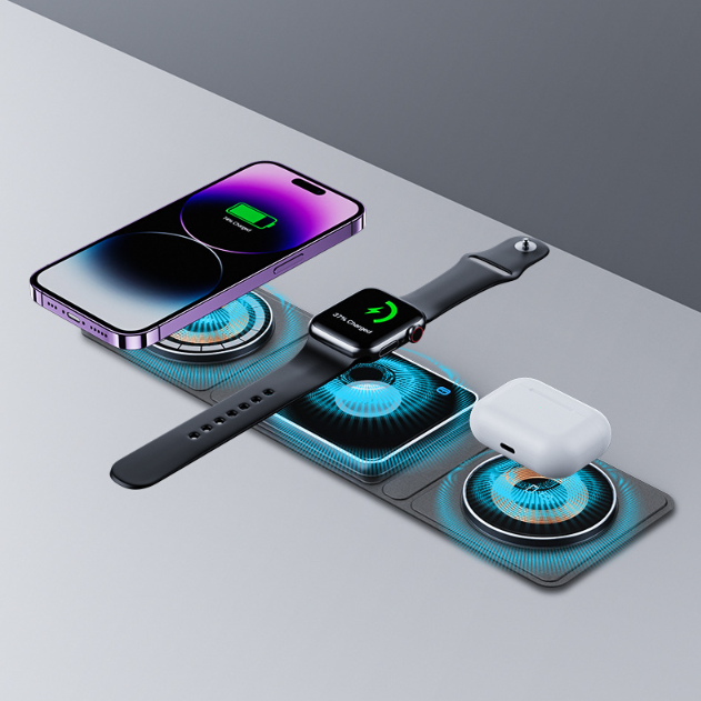 3 in 1 Magnetic Folding Wireless Charger Station for iPhone Transparent Fast — view 2