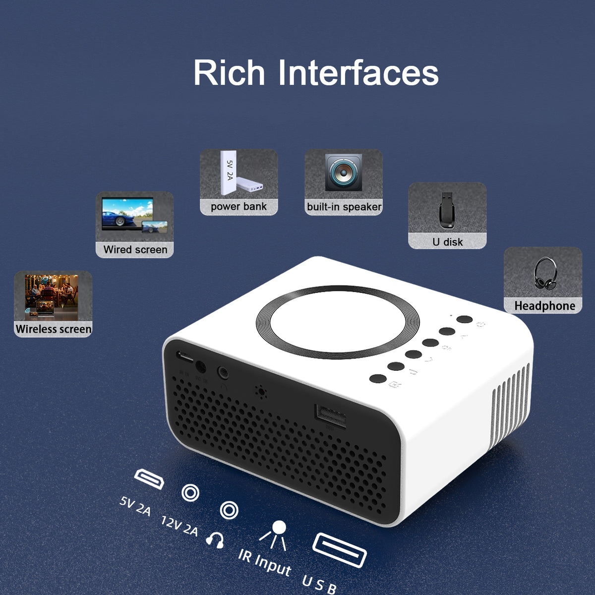 YT300 Mobile Video Projector Support 1080P Home Theater Media Player Wired — view 7