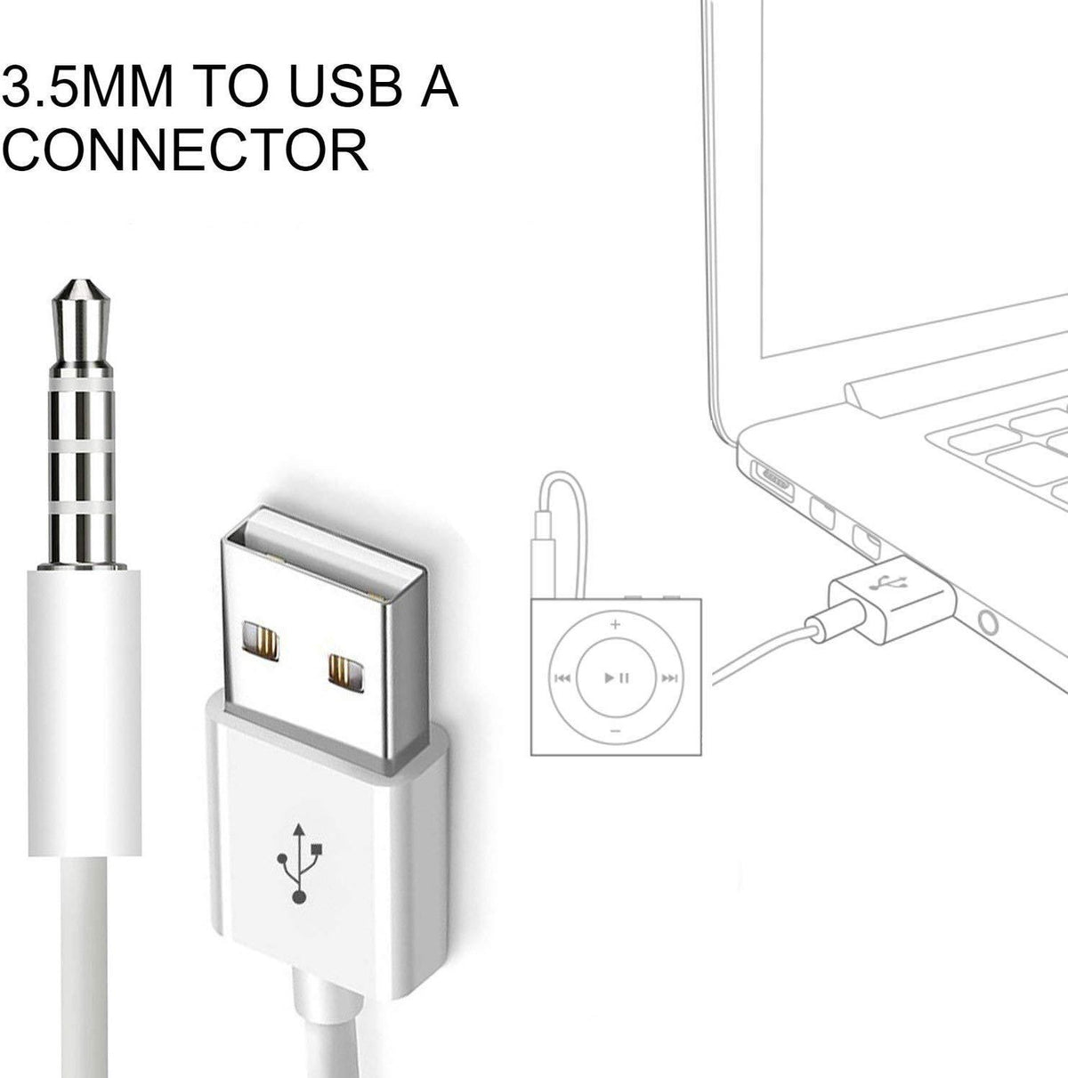 Car MP3 3.5mm Male AUX Audio Socket Jack to USB 2.0 Female Converter Cable Cord — view 7