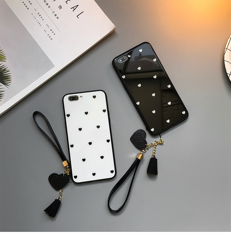 Compatible with Apple , Love Dot Mobile Phone Case Lanyard Glass