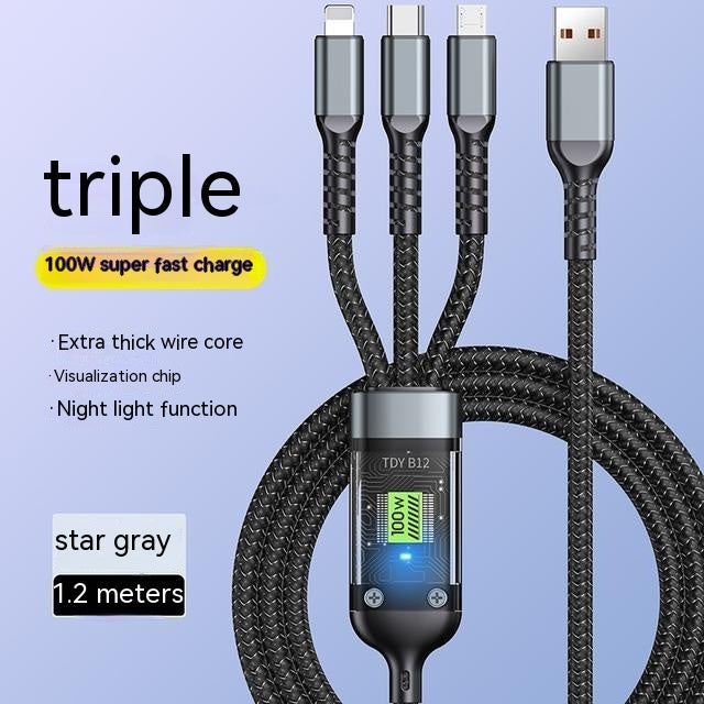 Three-in-one Mobile Phone with Light 6A Super Fast Charge Data Cable — view 6