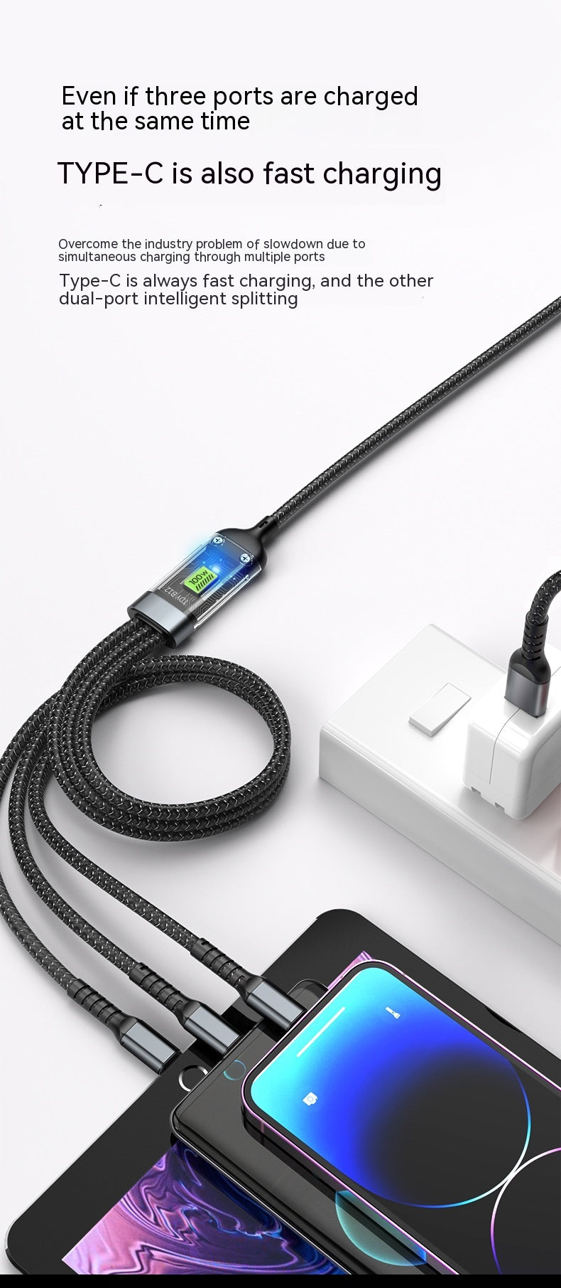 Three-in-one Mobile Phone with Light 6A Super Fast Charge Data Cable — view 7