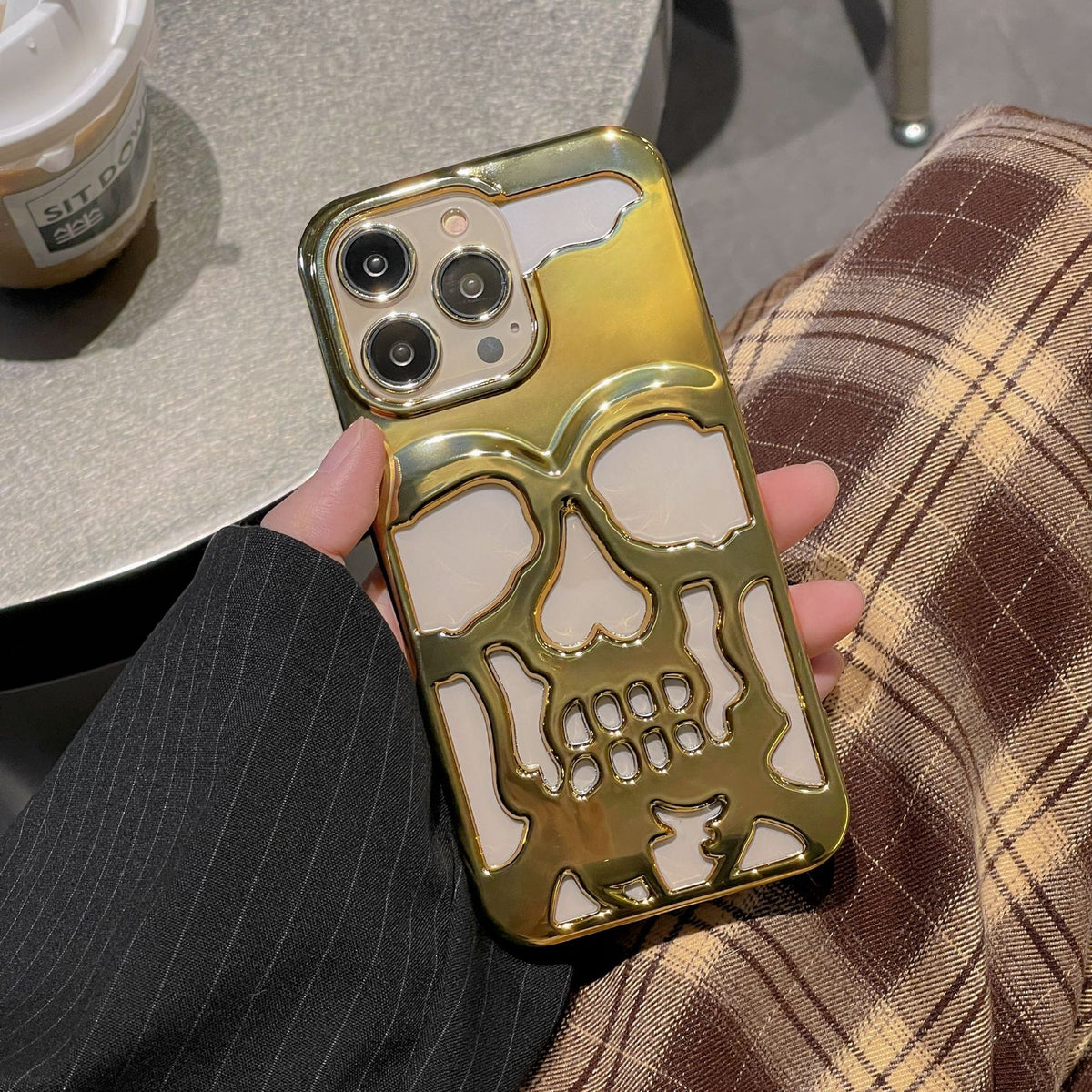Luxury Plating 3D Skull Phone Case for I-Phone 14 Pro Max 13 12 11 Plus — view 3