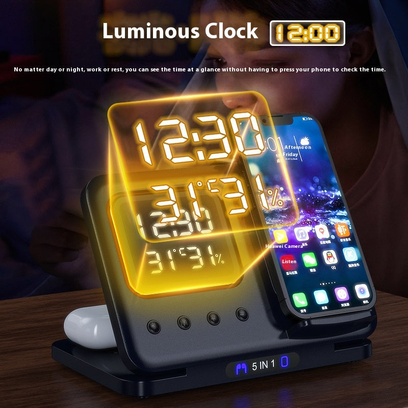 15W Wireless Chargers Stand 5 in 1 LED Digital Alarm Clock Fast Charging Dock — view 7