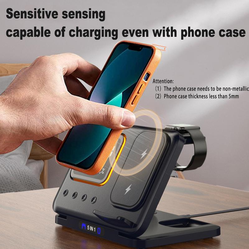 15W Wireless Chargers Stand 5 in 1 LED Digital Alarm Clock Fast Charging Dock — view 3