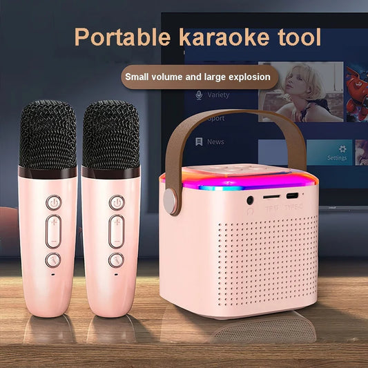 Microphone Karaoke Machine Bluetooth Speaker with 2 Wireless Mic RGB Light Home