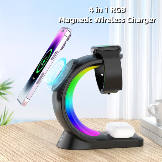 4 in 1 Magnetic Wireless Charger Fast Charging for Smart Phone Atmosphere Light