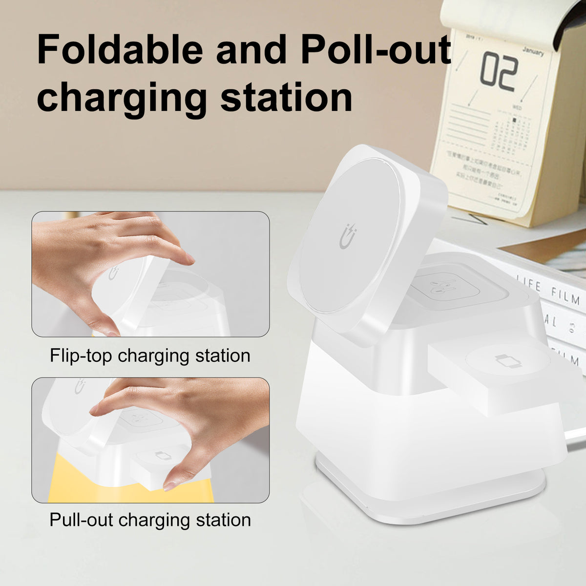 4 in 1 Rotatable Colorful Lighting Wireless Charger Stand for Phone 15 14 13 12 — view 3