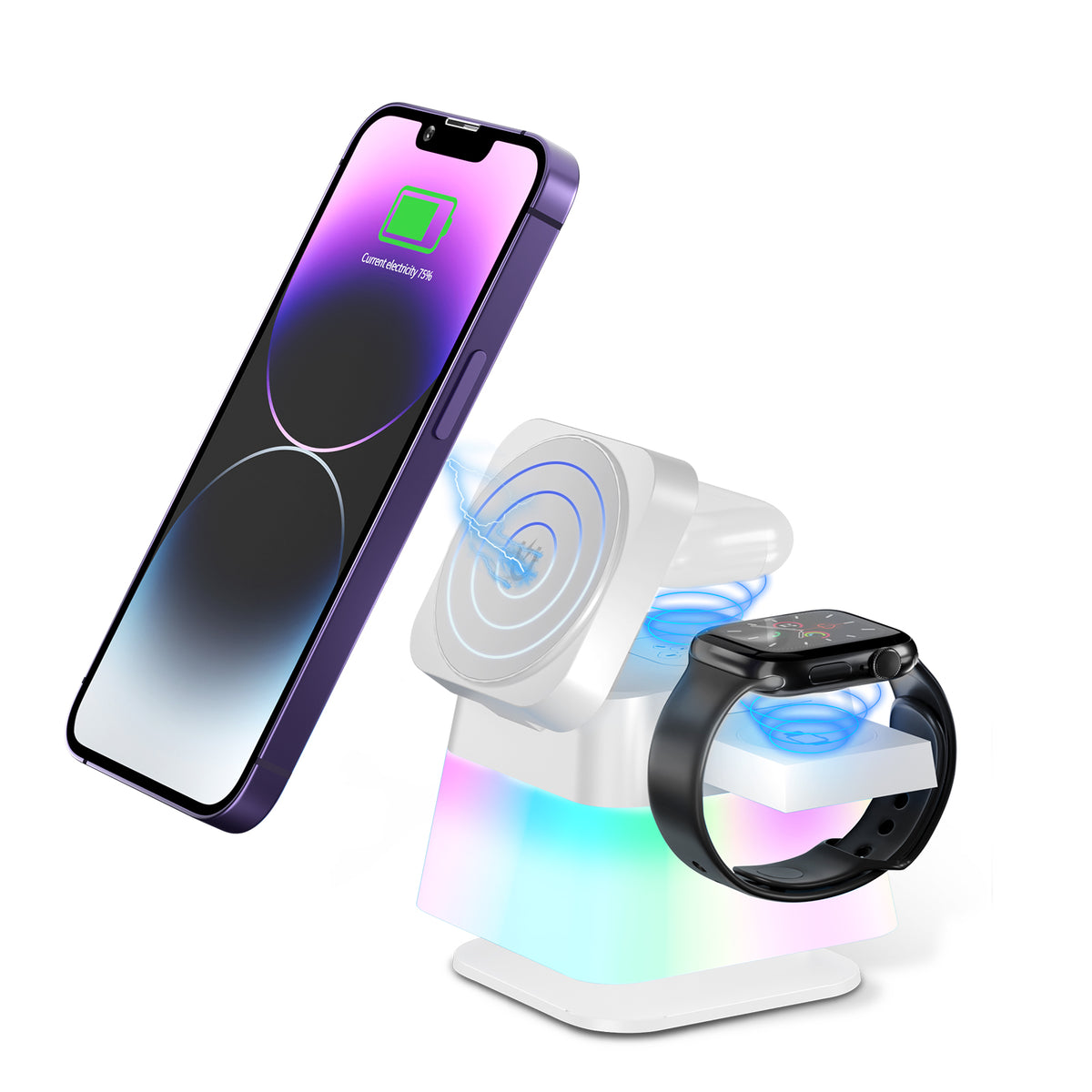 4 in 1 Rotatable Colorful Lighting Wireless Charger Stand for Phone 15 14 13 12 — view 4