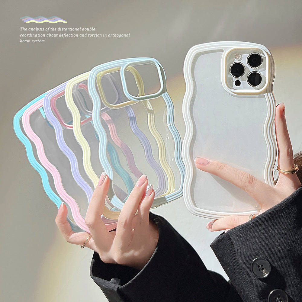 Wave Border Mobile Phone Case Solid Color Simple Candy — view 2