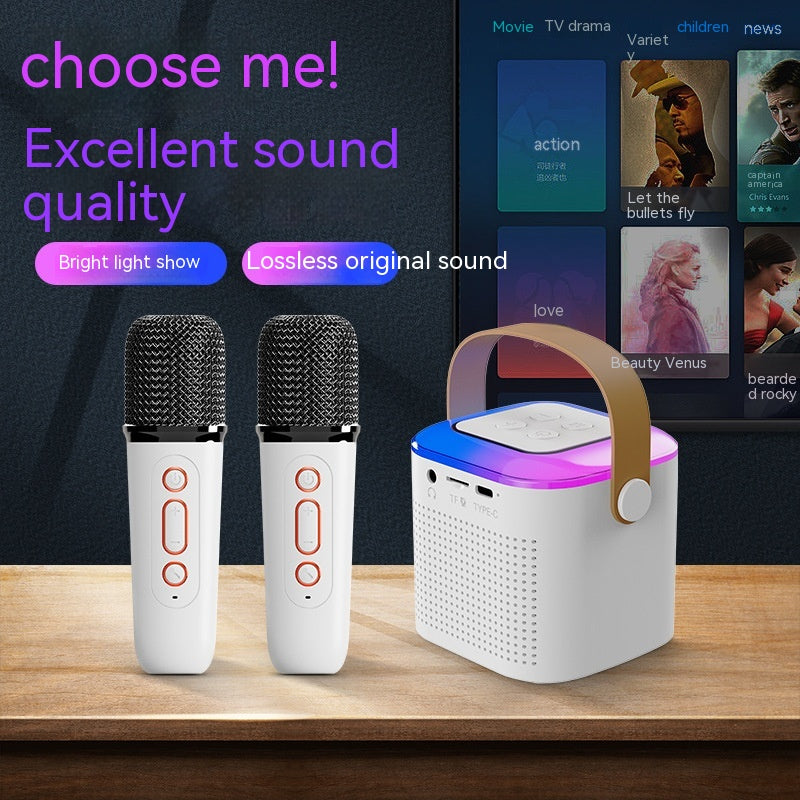 Microphone Karaoke Machine Bluetooth Speaker with 2 Wireless Mic RGB Light Home — view 2
