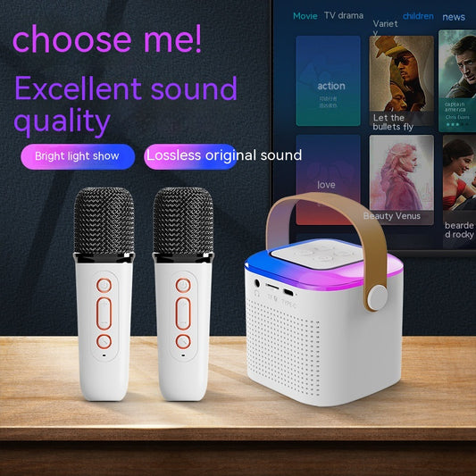 Microphone Karaoke Machine Bluetooth Speaker with 2 Wireless Mic RGB Light Home — view 2
