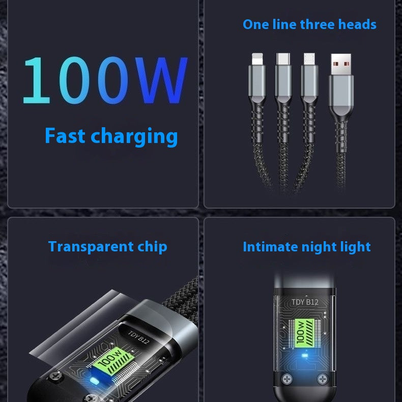 Mobile Phone Data Cable One-to-three Digital Display with Light Three-in-one — view 2