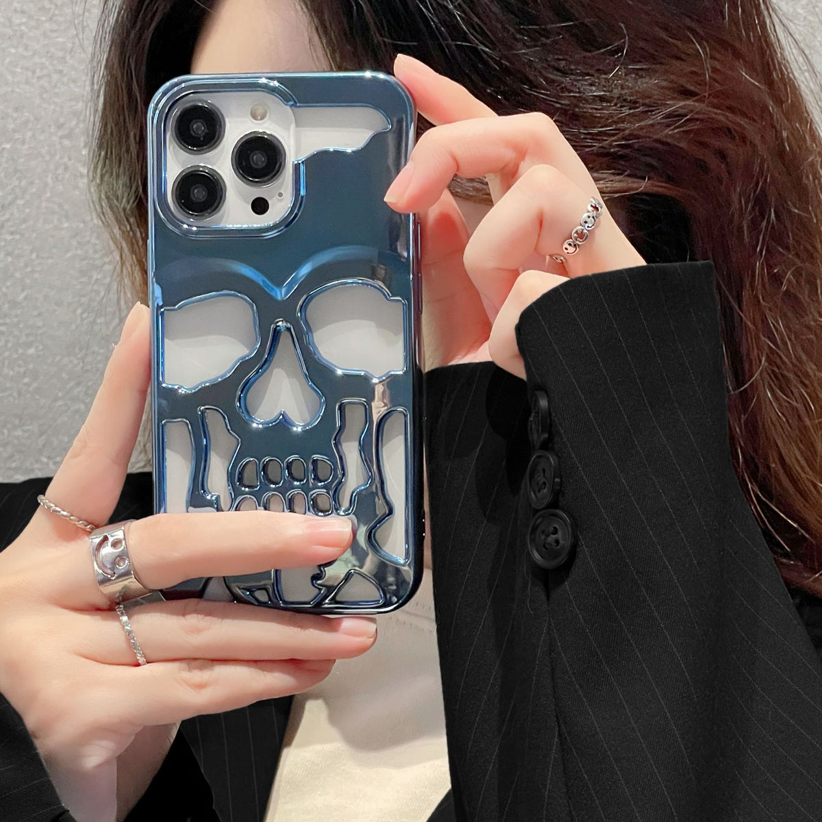 Luxury Plating 3D Skull Phone Case for I-Phone 14 Pro Max 13 12 11 Plus