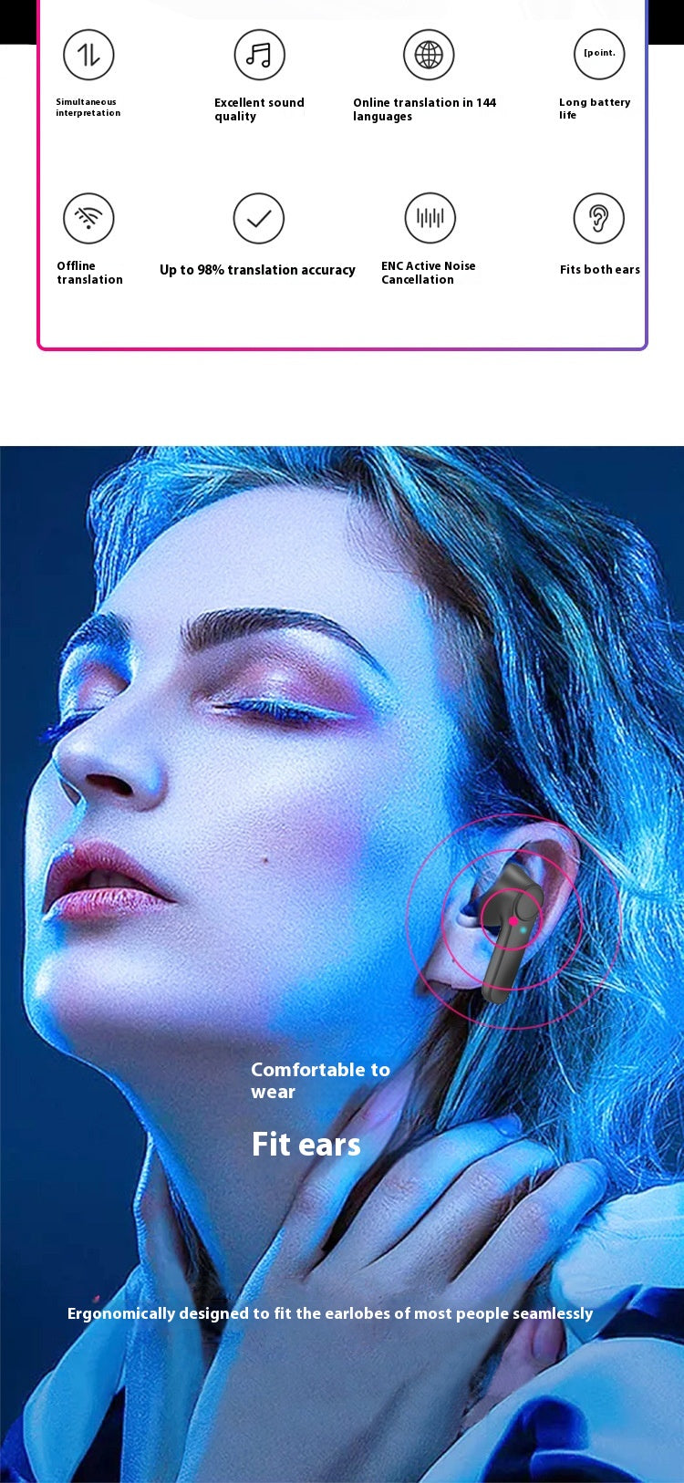 Wireless Bluetooth Translation Headphones Portable In-Ear Translator — view 8