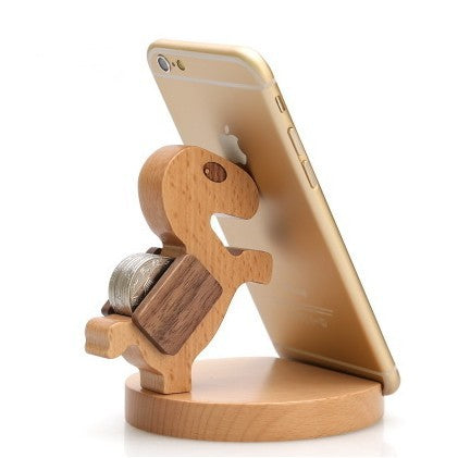 Creative Mobile Phone Toma Back with Coin Beech Wood Lazy Holder Custom