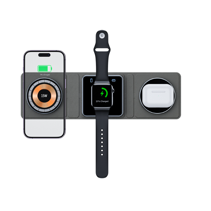3 in 1 Magnetic Folding Wireless Charger Station for iPhone Transparent Fast — view 6
