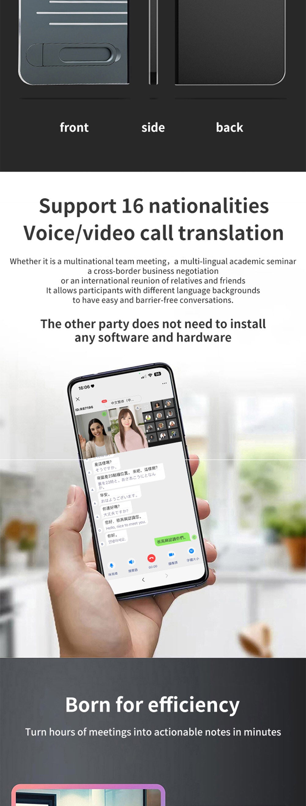 Portable 144-Language AI Translator with Video Call and Wi-Fi