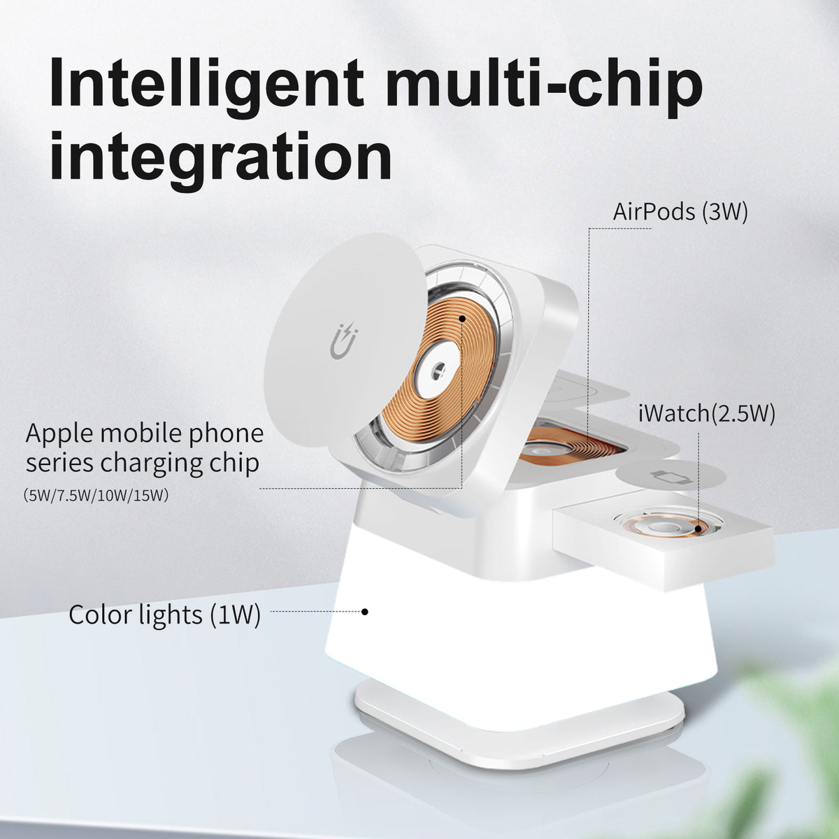 4 in 1 Rotatable Colorful Lighting Wireless Charger Stand for Phone 15 14 13 12 — view 2