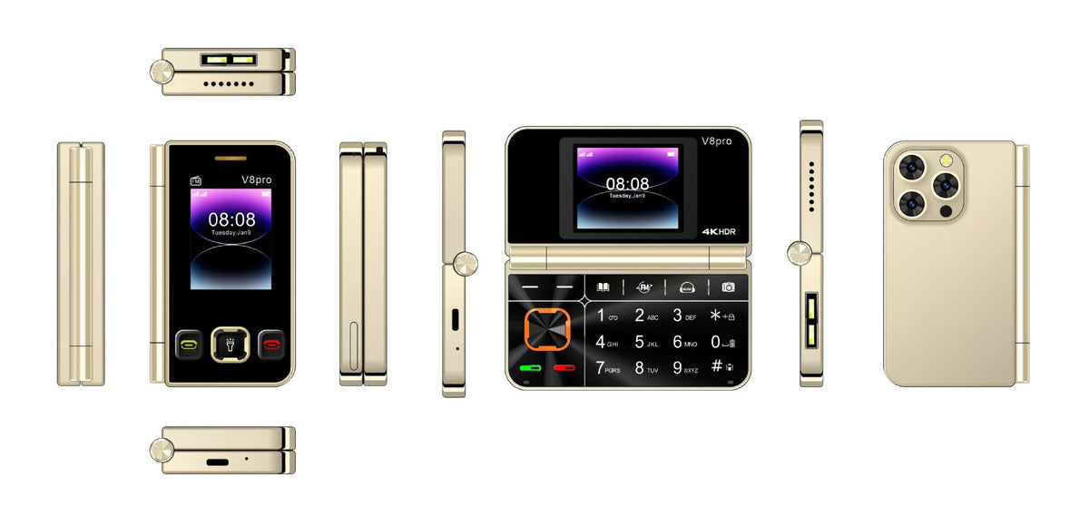 V8pro Dual Screen Folding Flip Function Mobile Phone — view 7
