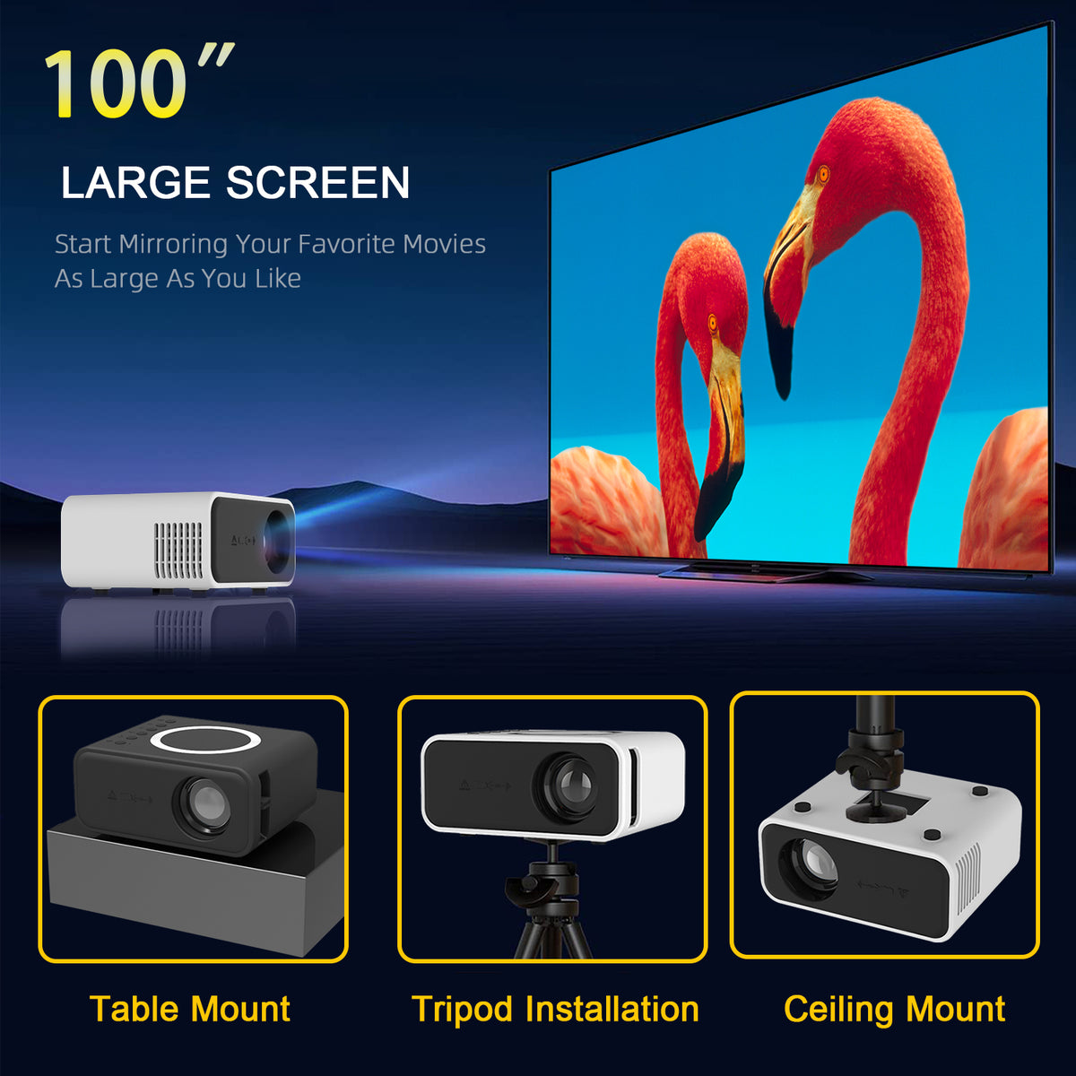 YT300 Mobile Video Projector Support 1080P Home Theater Media Player Wired — view 4