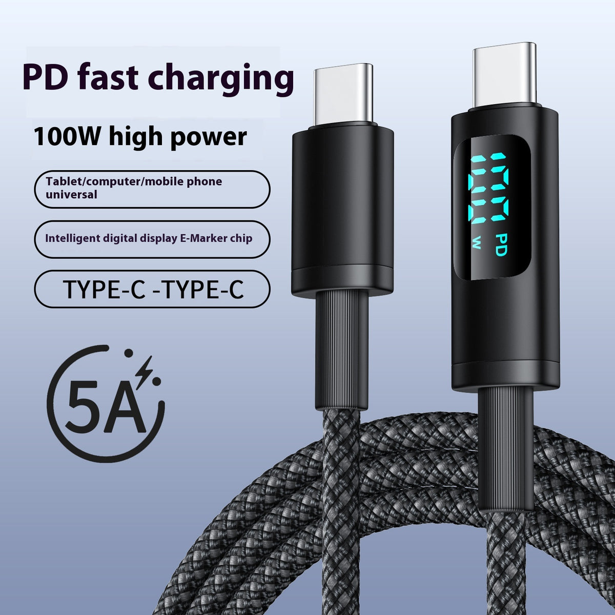 Digital Display Double Type-C Fast Charging Mobile Phone Data Cable