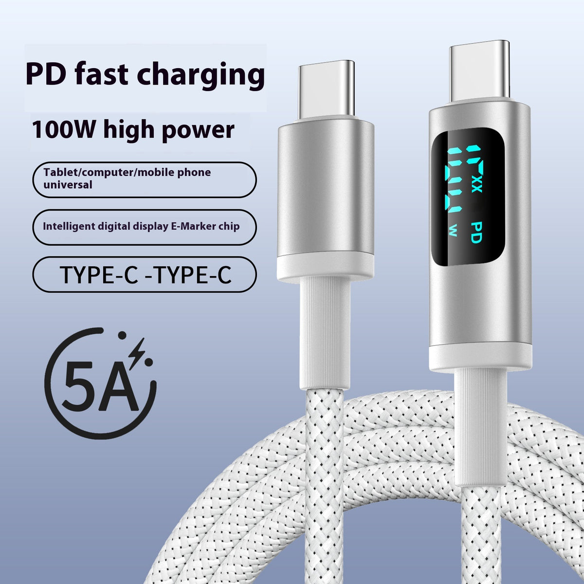 Digital Display Double Type-C Fast Charging Mobile Phone Data Cable — view 7