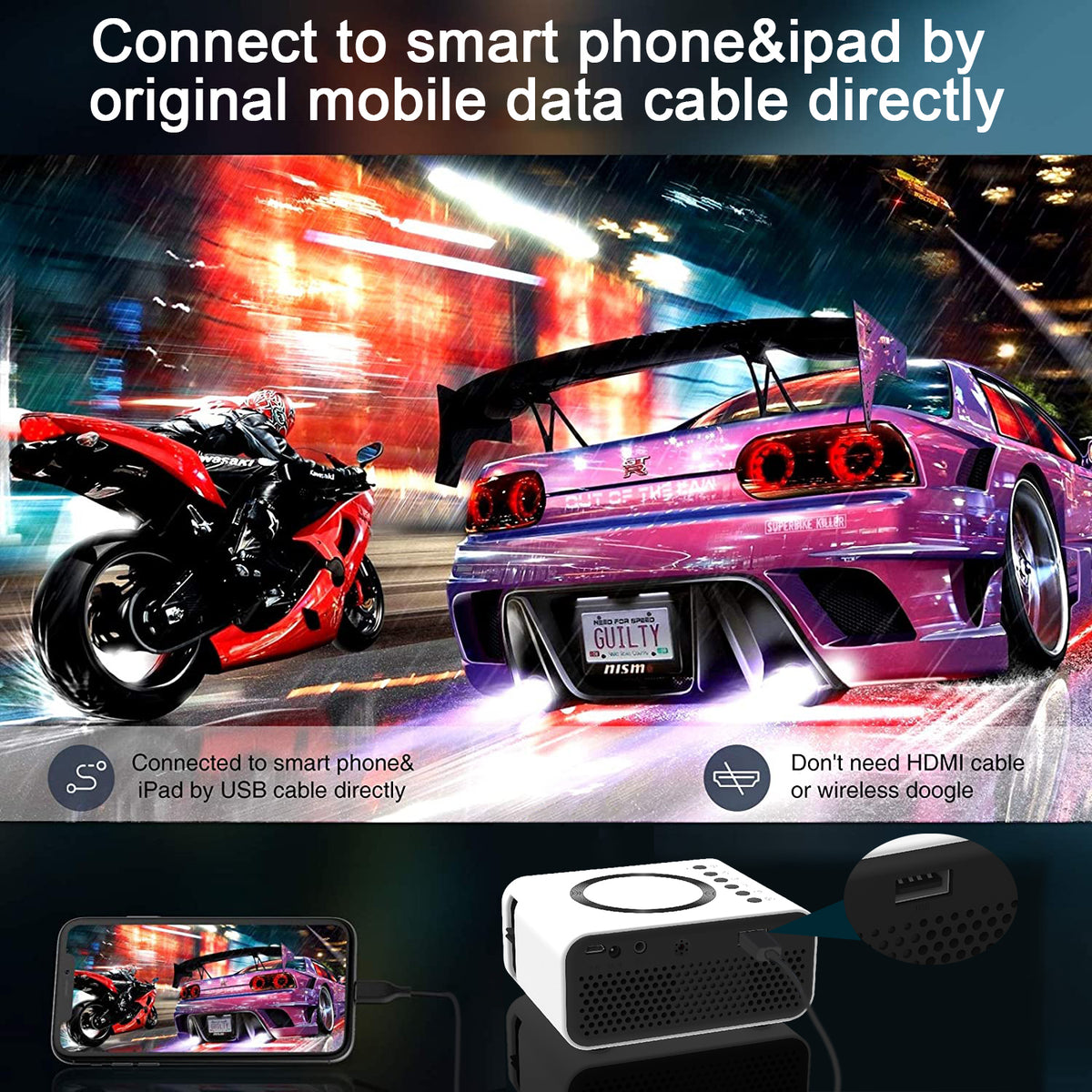 YT300 Mobile Video Projector Support 1080P Home Theater Media Player Wired — view 8