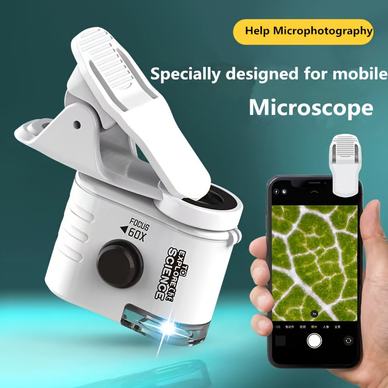 Mini Mobile Phone Microscope, 60x Pocket Handheld Portable LED Lighted