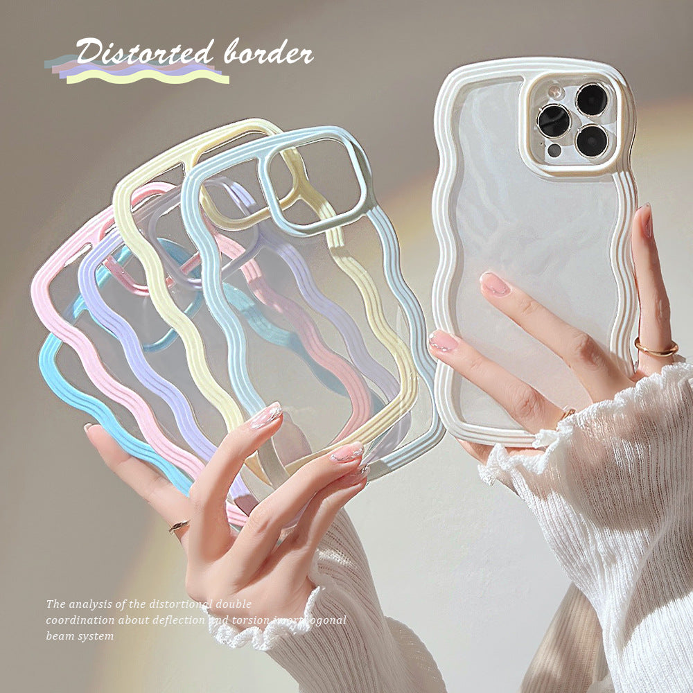 Wave Border Mobile Phone Case Solid Color Simple Candy