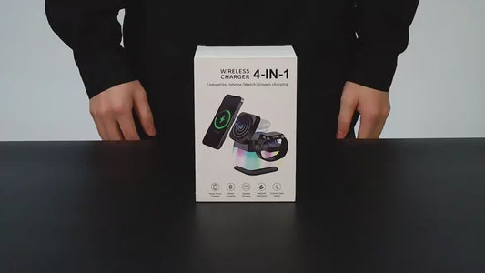 4 in 1 Rotatable Colorful Lighting Wireless Charger Stand for Phone 15 14 13 12