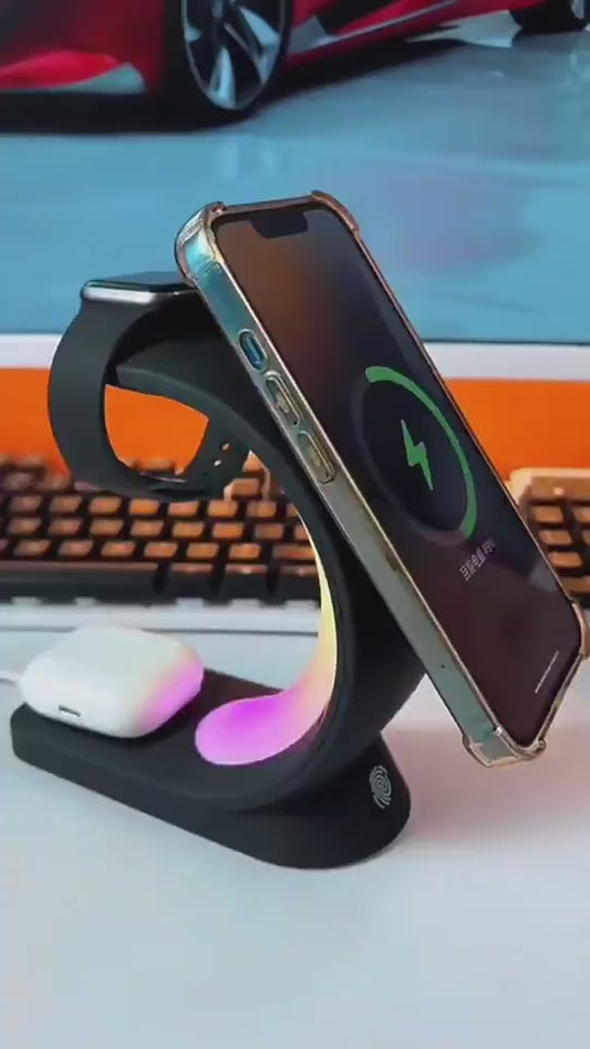 4 in 1 Magnetic Wireless Charger Fast Charging for Smart Phone Atmosphere Light