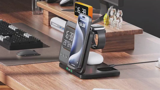 15W Wireless Chargers Stand 5 in 1 LED Digital Alarm Clock Fast Charging Dock